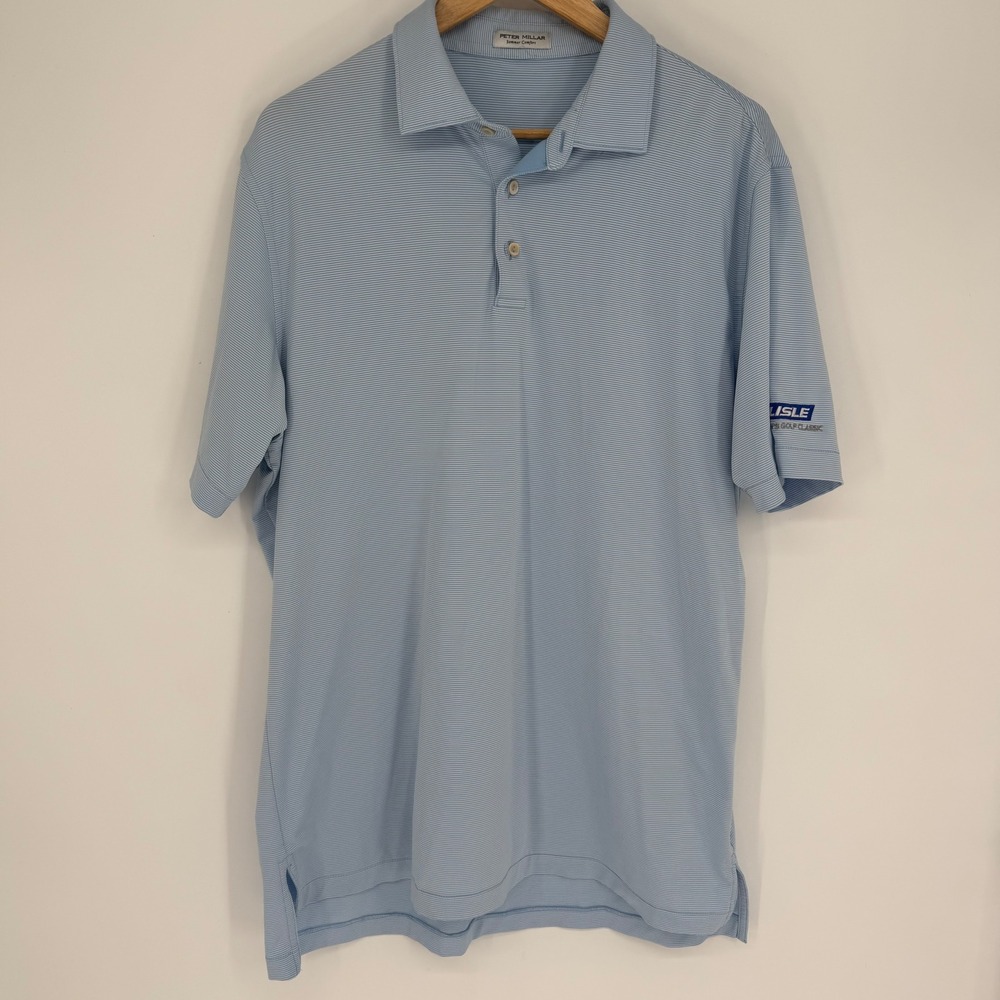 Peter Millar Summer Comfort Mens Blue Stripe Golf Polo Shirt Outdoor XL